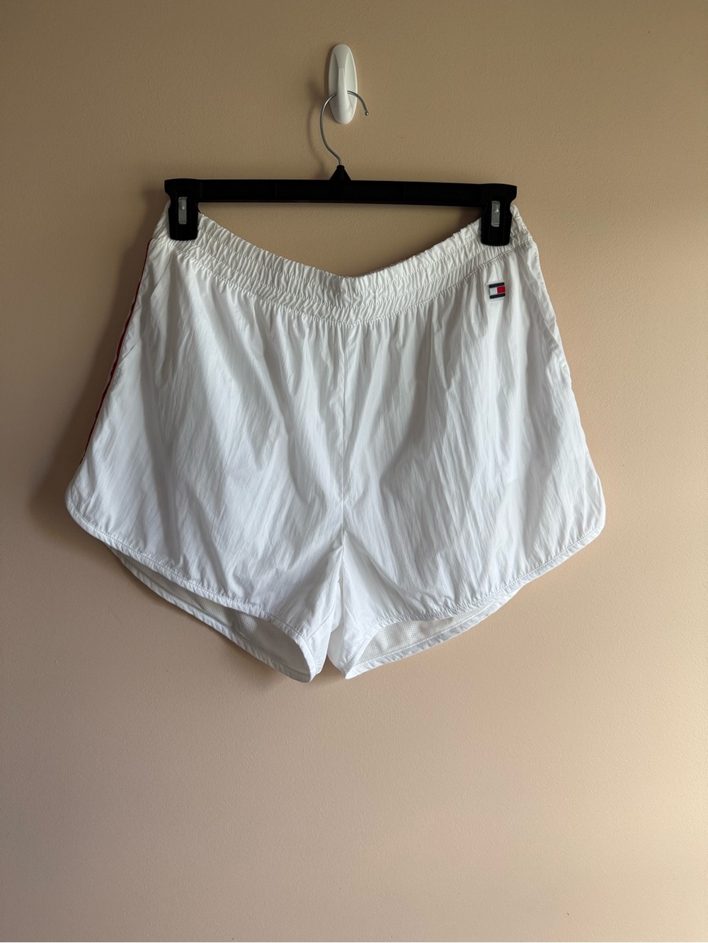 Tommy Hilfiger White Athletic Shorts with Red Side Stripe